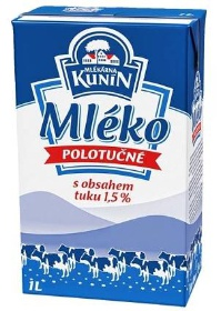 Mléko polotučné s obsahem tuku 1,5% 1L